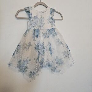 Whimsical Rare Editions 3T Blue Floral Tulle Dress Polka Dot Handkerchief Hem